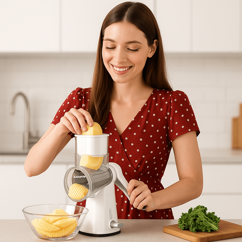 coupe legumes femme souriante