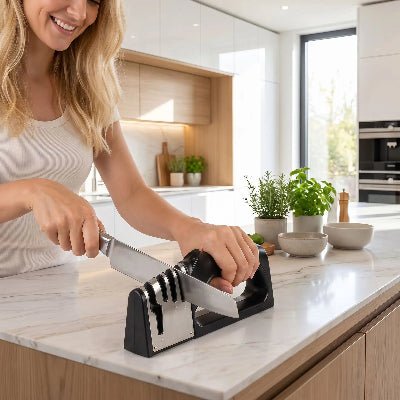 aiguiseur couteau élégant design femme cuisine minimaliste