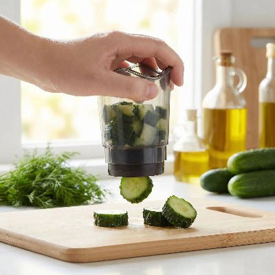 coupe legume en cube concombre table cuisine