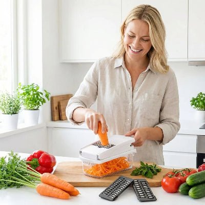 découpe légumes cubes polyvalent carottes femme cuisine