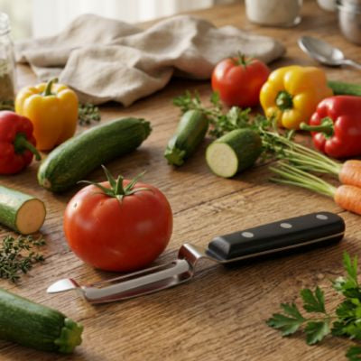 économe à tomates polyvalente ergonomique inox légumes