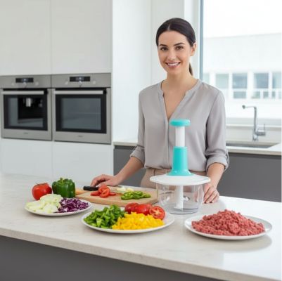 hachoir manuel légumes viande femme cuisine moderne