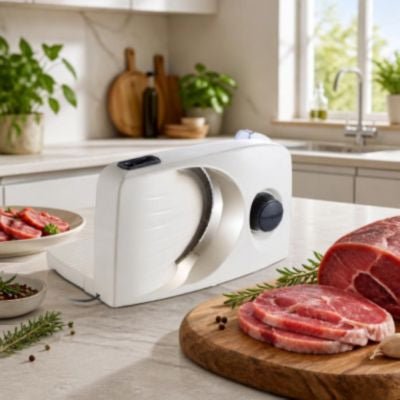 mini trancheuse electrique blanche résistante durable cuisine viande