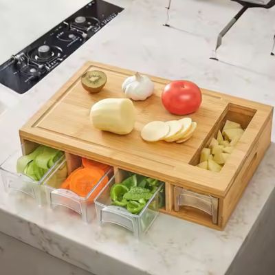 planche à decouper bambou compartiments bacs frigo rangement